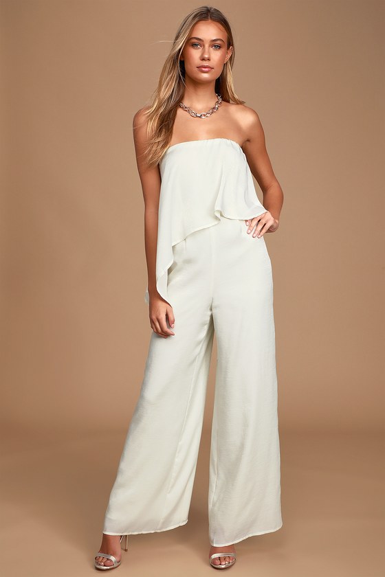 Chic Cream Jumpsuit - Satin Jumpsuit - Wide-Leg Jumpsuit - Lulus