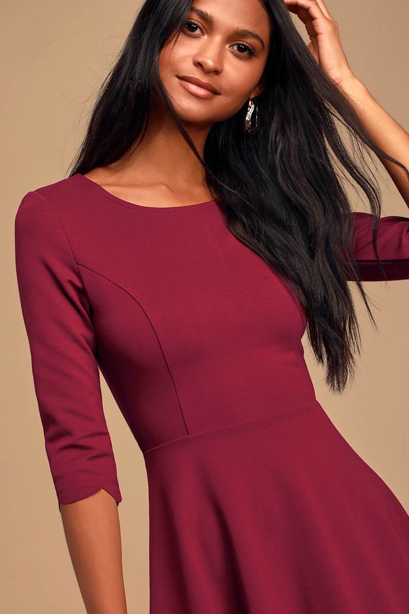 lulus burgundy skater dress Lulus Burgundy V Neck Skater Dress
