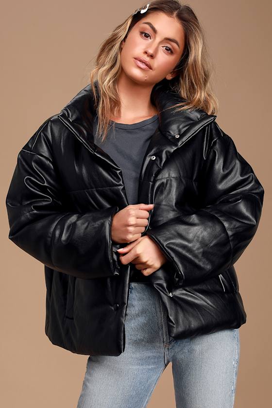 Weather or Not Black Vegan Leather Puffer Jacket 2