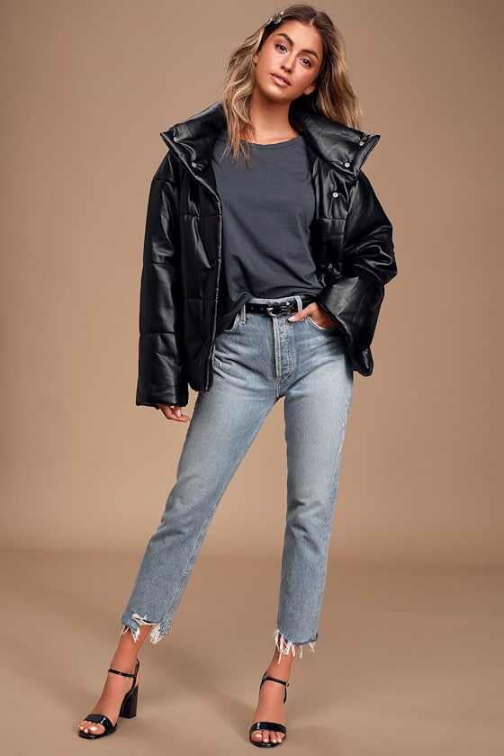 Weather or Not Black Vegan Leather Puffer Jacket 1