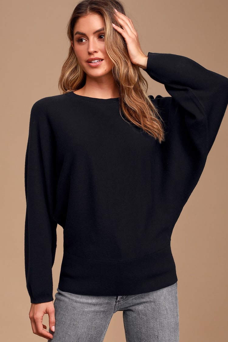 Black Sweater - Dolman Sleeve Sweater - Cozy Knit Sweater Top - Lulus