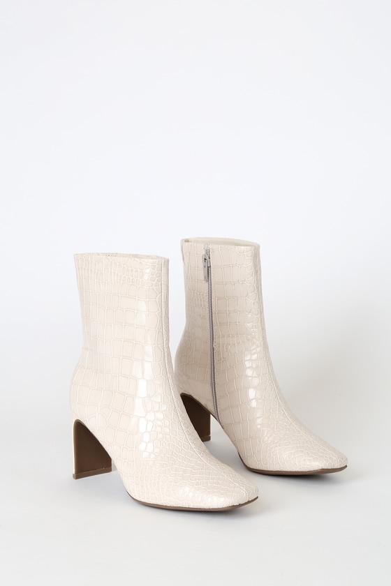 White Booties - Crocodile Embossed 