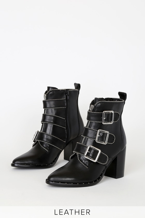 Steve Madden Hattie - Black Boots - Black Genuine Leather Booties - Lulus