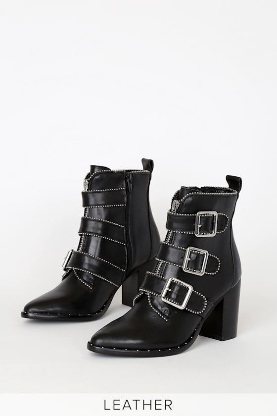 Hattie Black Leather Buckled Ankle Boots 2