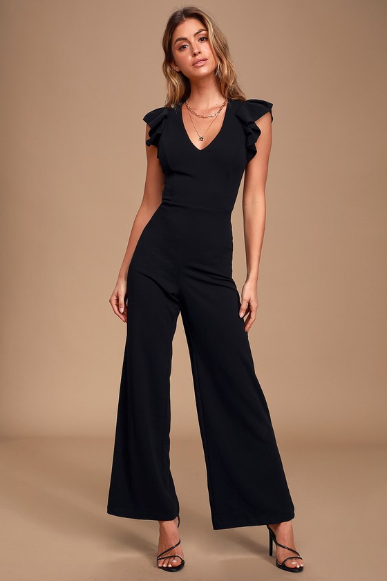 Chic Black Jumpsuit - Backless Jumpsuit - Ruffled Jumpsuit - Lulus