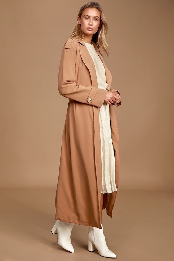Take Cover Camel Belted Trench Coat 4
