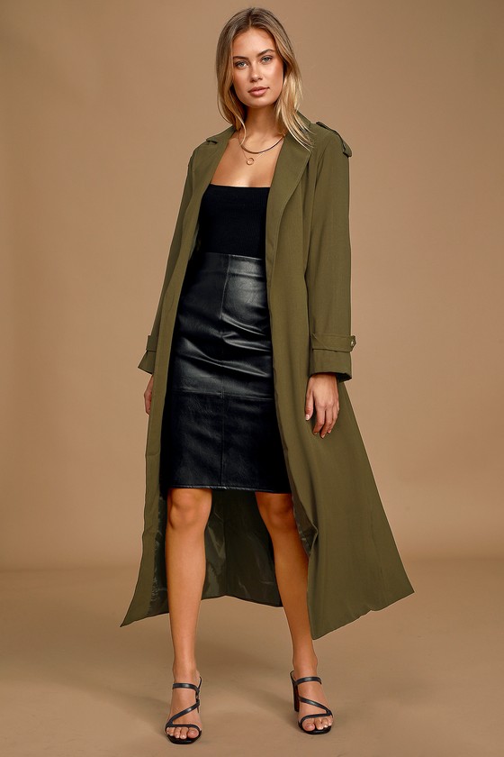 Olive Green Trench Coat - Collared Coat - Waist-Tie Trench Coat - Lulus