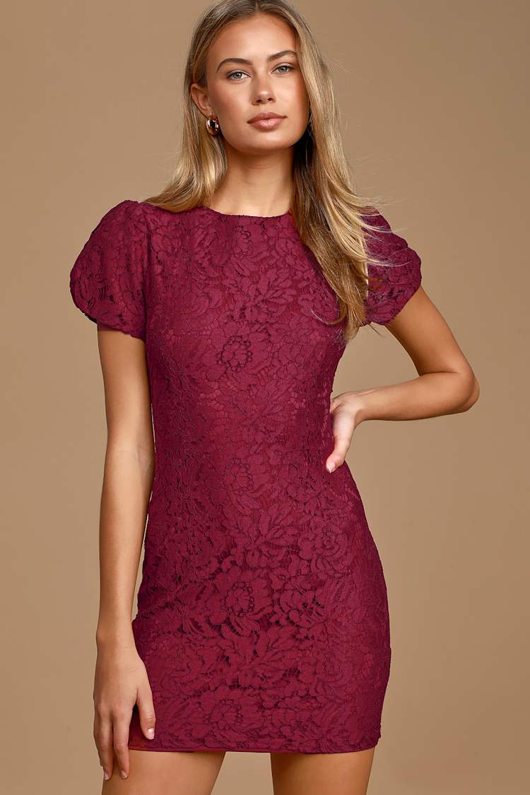burgundy bodycon lace dress Rose Sangria Purple Bodycon Maxi Dress for Women, Polyester and Lace, M main image 0