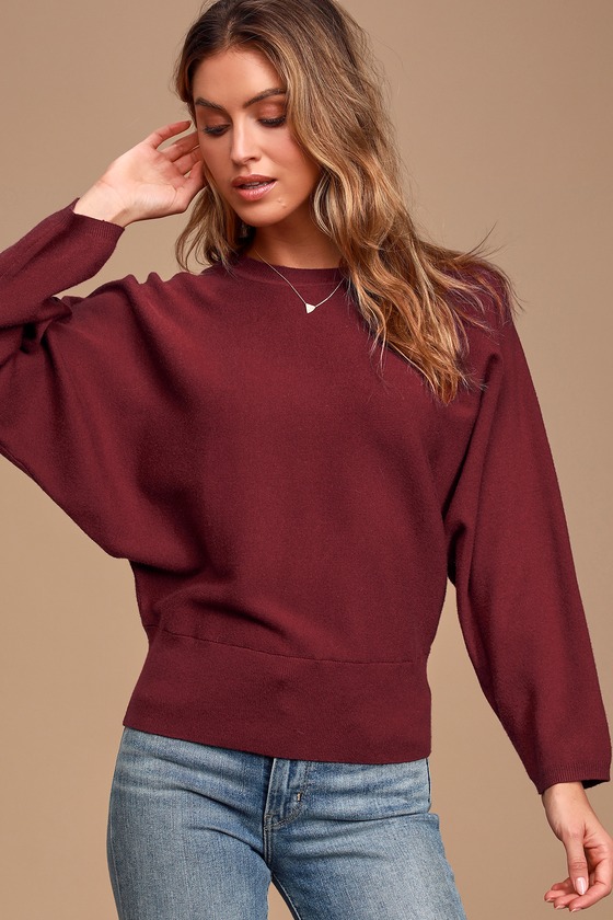 Burgundy Sweater - Dolman Sleeve Sweater - Cozy Knit Sweater Top - Lulus