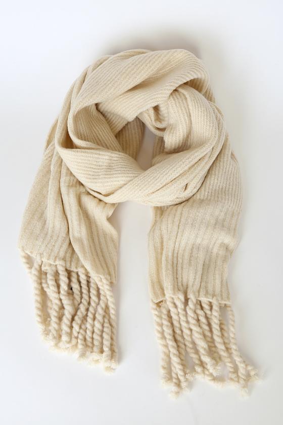 Cute Cream Scarf Ribbed Knit Scarf Oversized Scarf Lulus