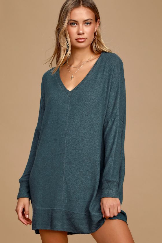 Estes Park Dark Teal Long Sleeve Sweater Dress 5