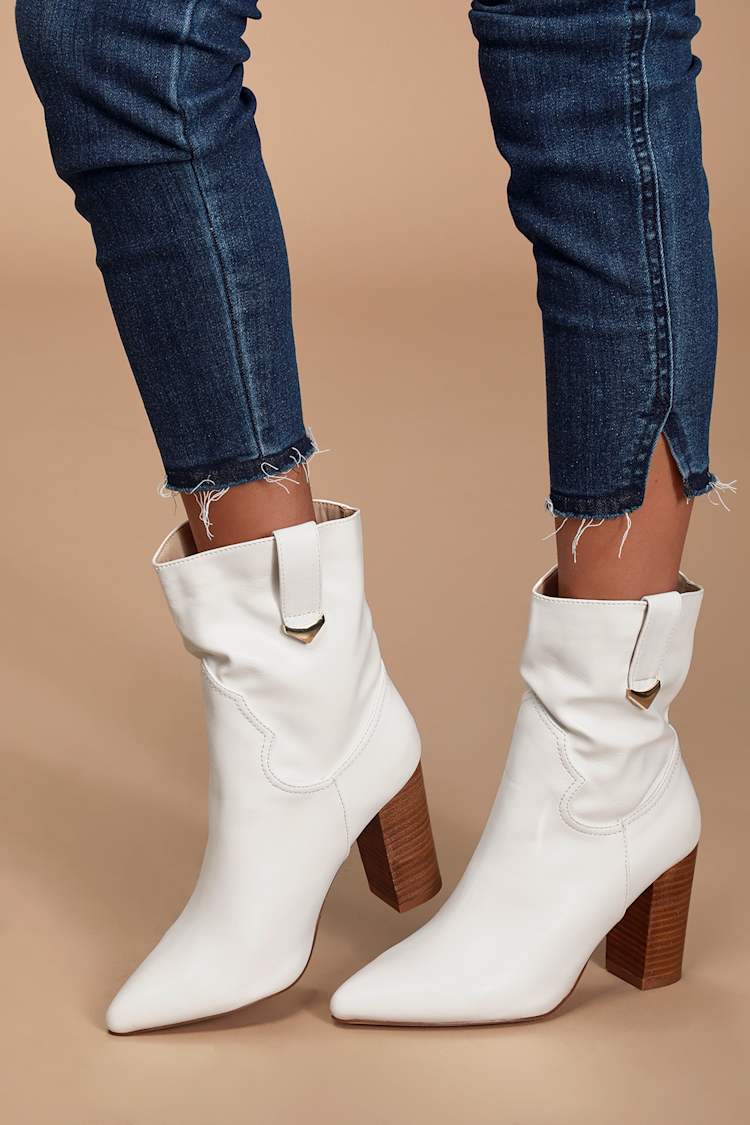 white heeled boots