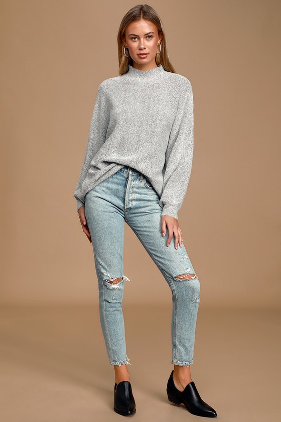 Cozy Grey Sweater - Dolman Sleeve Sweater Top - Mock Neck Sweater - Lulus
