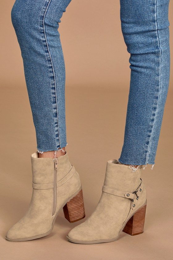 taupe block heel booties