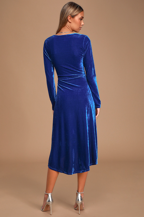 Glam Velvet Dress Cobalt Blue Velvet Dress Blue Midi Dress Lulus