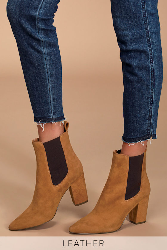 Subtle Chestnut Suede Leather Pointed-Toe High Heel Booties 5