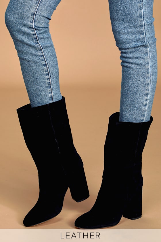 Cute Black Leather Boots MidCalf Boots Genuine Leather Boots Lulus