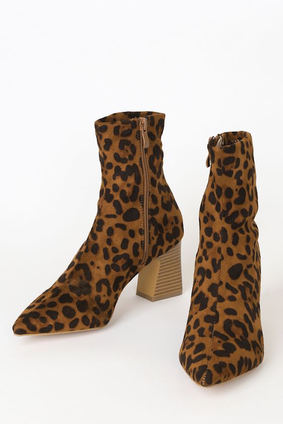Eva Leopard Suede Pointed-Toe Sock Boots 2