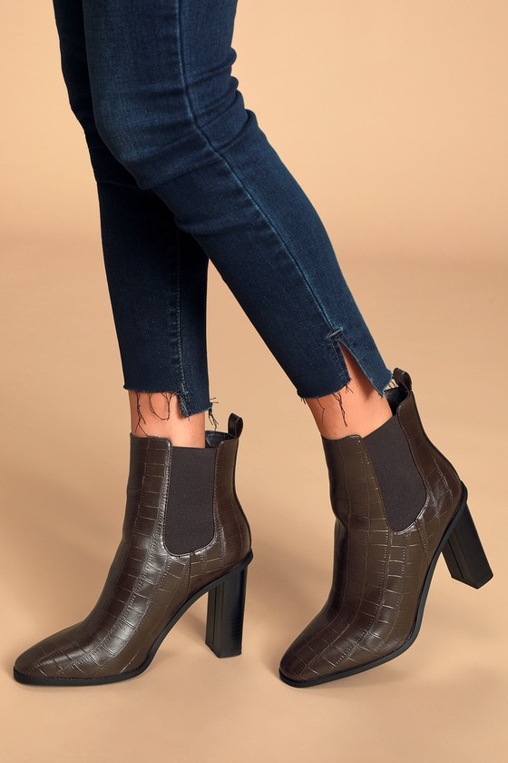 croc embossed ankle boots