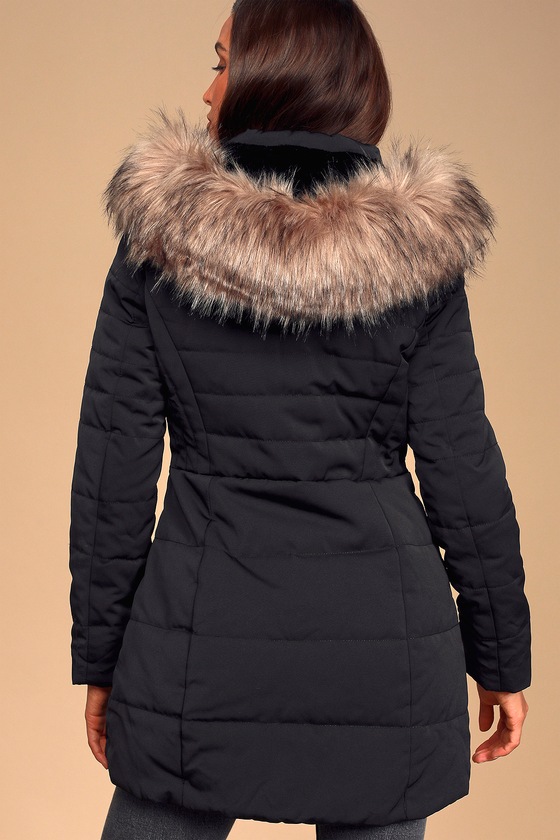 long puffer with fur hood