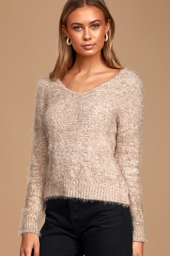 Cozy Light Mauve Sweater - Eyelash Knit Sweater - V-neck Sweater - Lulus