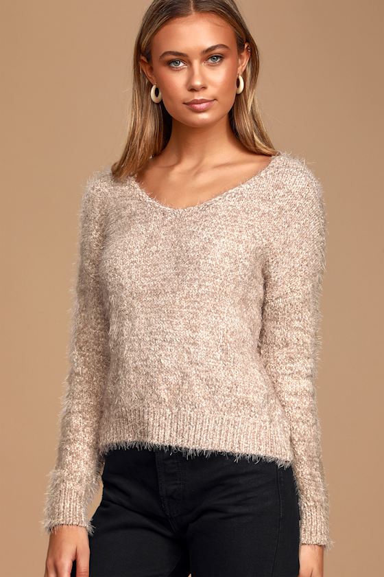 Cozy Light Mauve Sweater Eyelash Knit Sweater Vneck Sweater Lulus