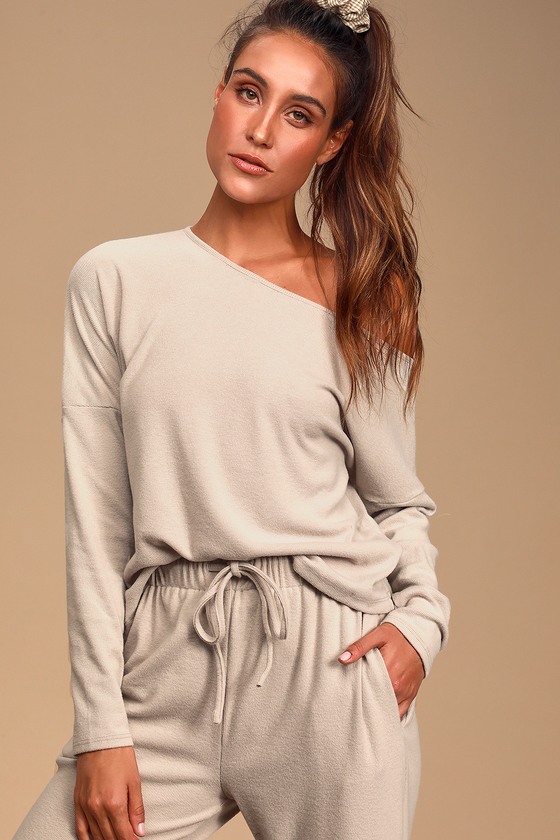 Cute Taupe Rib Knit Top - Dolman Sleeve Top - Ribbed Long Sleeve - Lulus