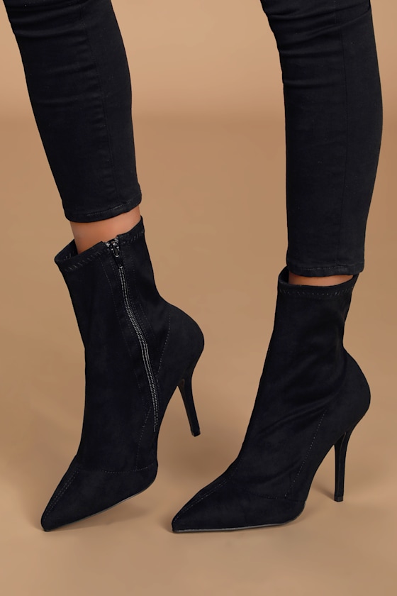 Stassy Black Suede Pointed-Toe Sock Boots 4