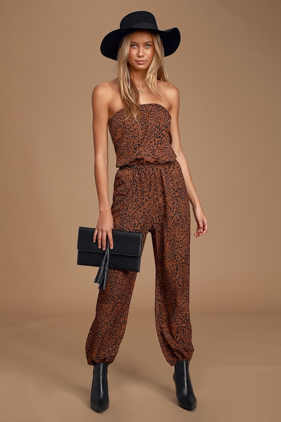 leopard strapless jumpsuit