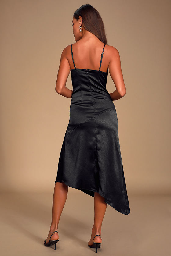 satin cowl front bodycon dress