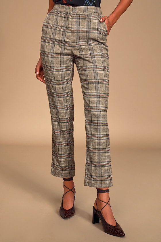 Chic Plaid Pants - Light Brown Trouser Pants - Plaid Trousers - Lulus