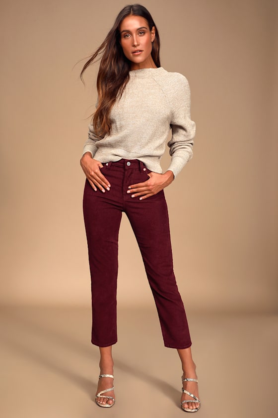 Wedgie Fit Burgundy Corduroy Straight-Leg Cropped Pants 1