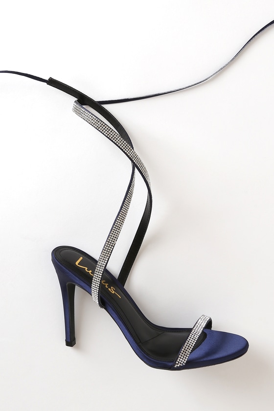 Navy Blue Heels - Satin Lace-Up Heels 
