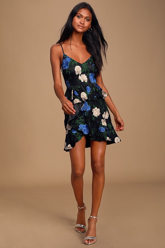 It Was Always You Black Floral Print Embroidered Skater Dress 3