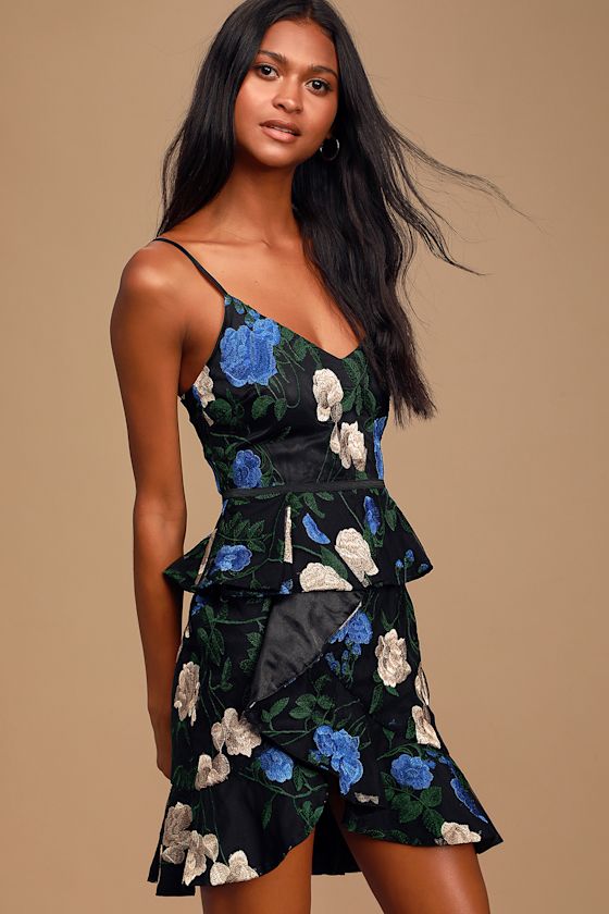 It Was Always You Black Floral Print Embroidered Skater Dress 4