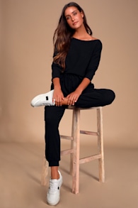 Dressed to Chill Black Ribbed Drawstring Joggers 2