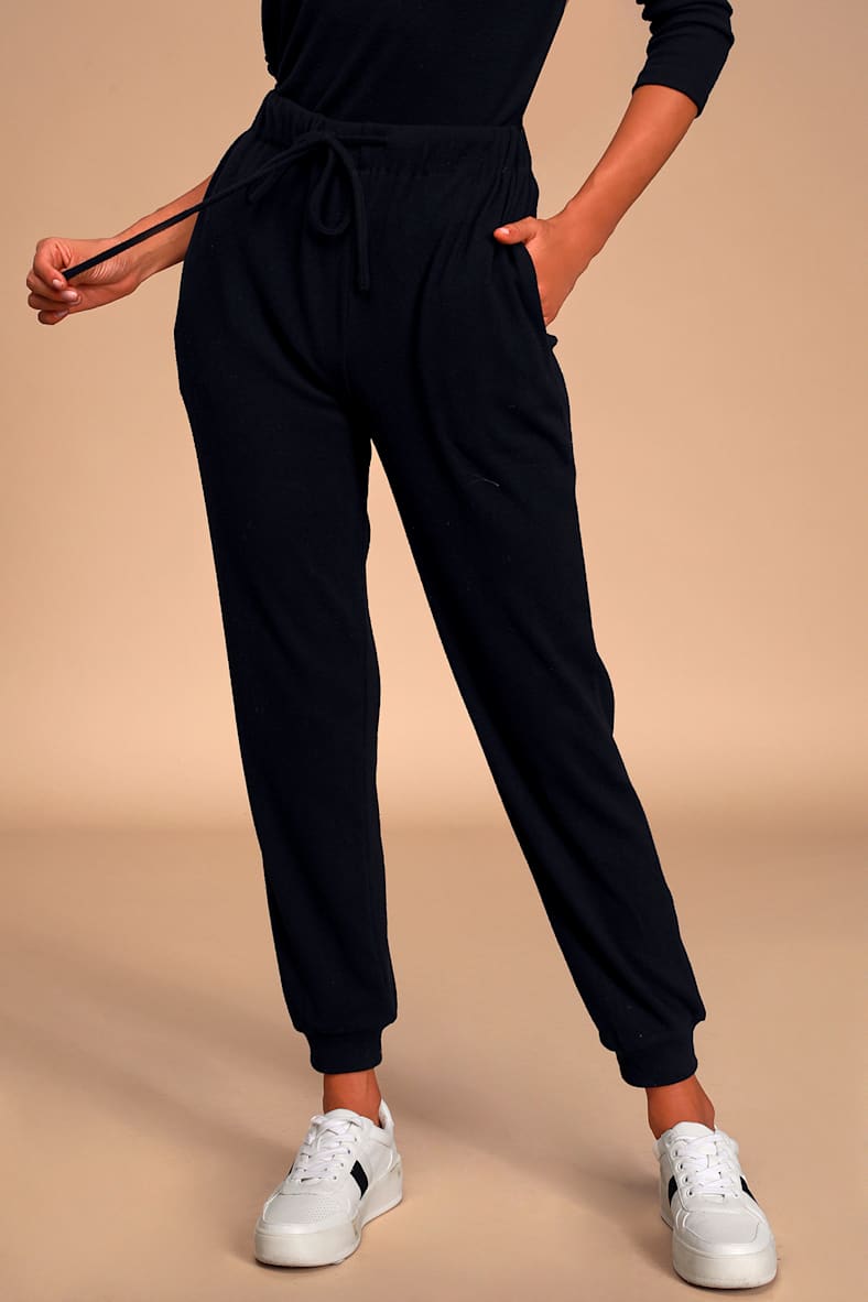 Dressed to Chill Black Ribbed Drawstring Joggers