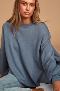 Cozy Comforts Slate Blue Dolman Sleeve Sweater Top
