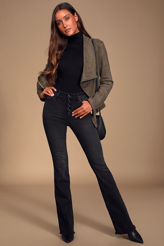 Trina Washed Black Button-Fly Flare Jeans - thumbnail 2