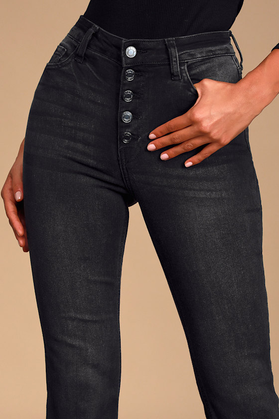 Trina Washed Black Button-Fly Flare Jeans - thumbnail 4