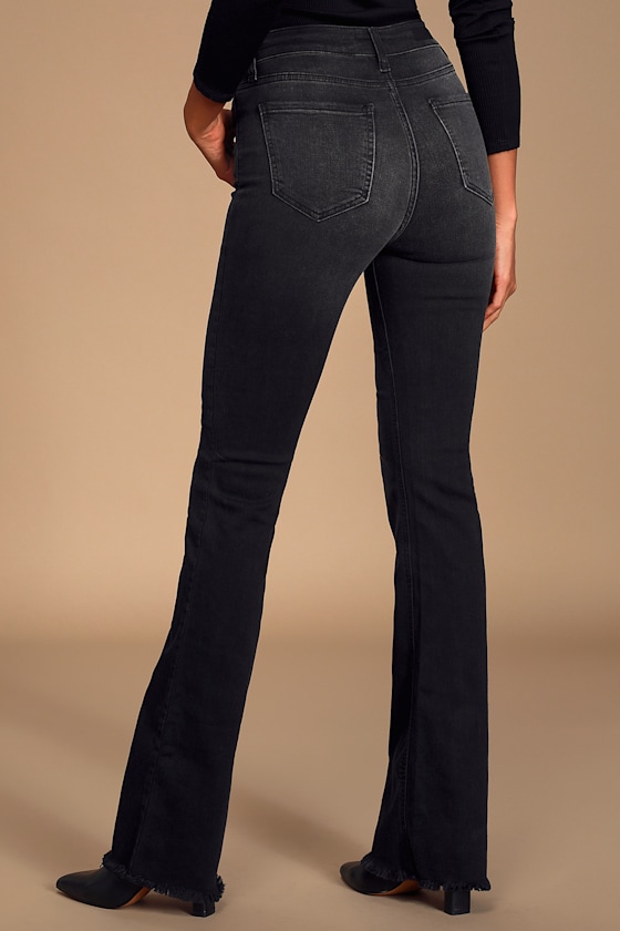 Trina Washed Black Button-Fly Flare Jeans - thumbnail 5