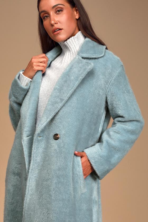 Neptune Light Blue Faux Fur Long Coat 2