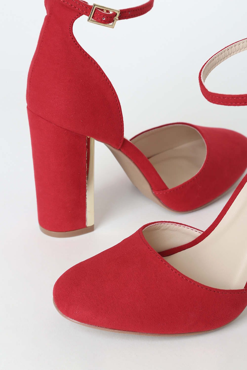Laura Red Suede Ankle Strap Heels