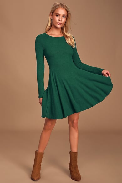 Dark Green Skater Dress - Bustier Dress - Sequin Skater Dress - Lulus