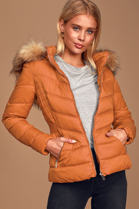 Rust Orange Jacket - Orange Puffer Jacket - Faux Fur Lined Puffer - Lulus