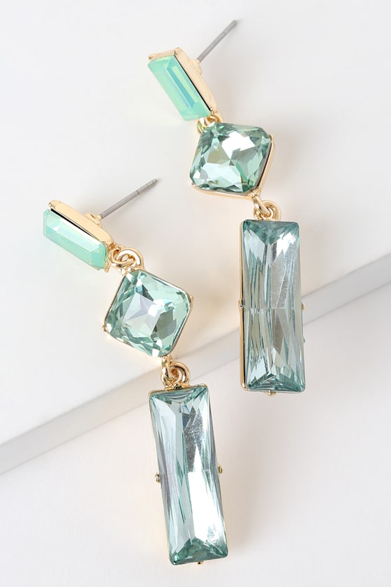 Dazzled by You Gold and Green Rhinestone Earrings 1
