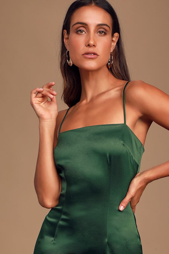 Never Ending Romance Forest Green Satin Midi Dress 5