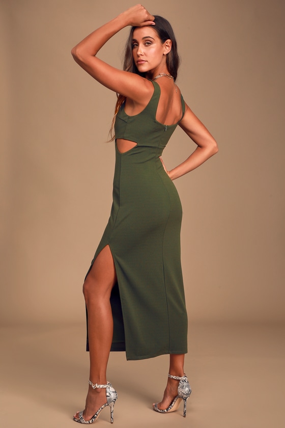 Sexy Olive Green Dress Bodycon Midi Dress Cutout Dress Lulus 