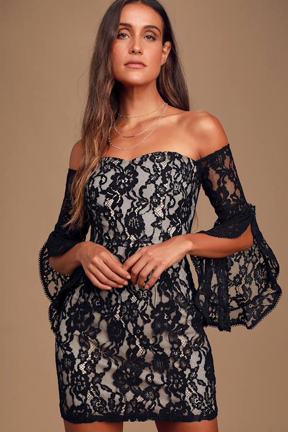 Infatuated with You Black Lace Off-the-Shoulder Bodycon Dress 5