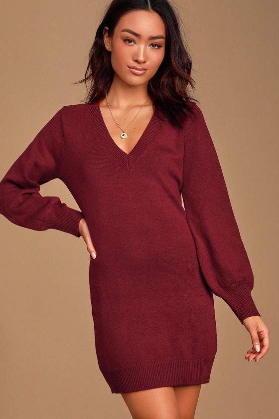 wine red sweater dress